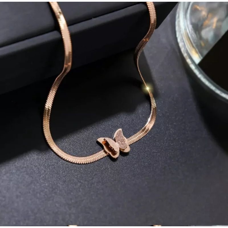 KALUNG WANITA GEPENG ASLI TITANIUM PREMIUM ORIGINAL ANTI KARAT LUNTUR