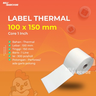 Barcode Sticker Label Thermal Uk. 100 x 150 mm Isi 300 Pcs