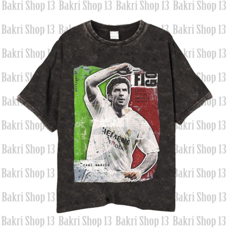 Spain Real Madrid Luis FIGO T-shirt/Kaos Bola Vintage Wash Luis Figo Legend Of Portugal Unisex