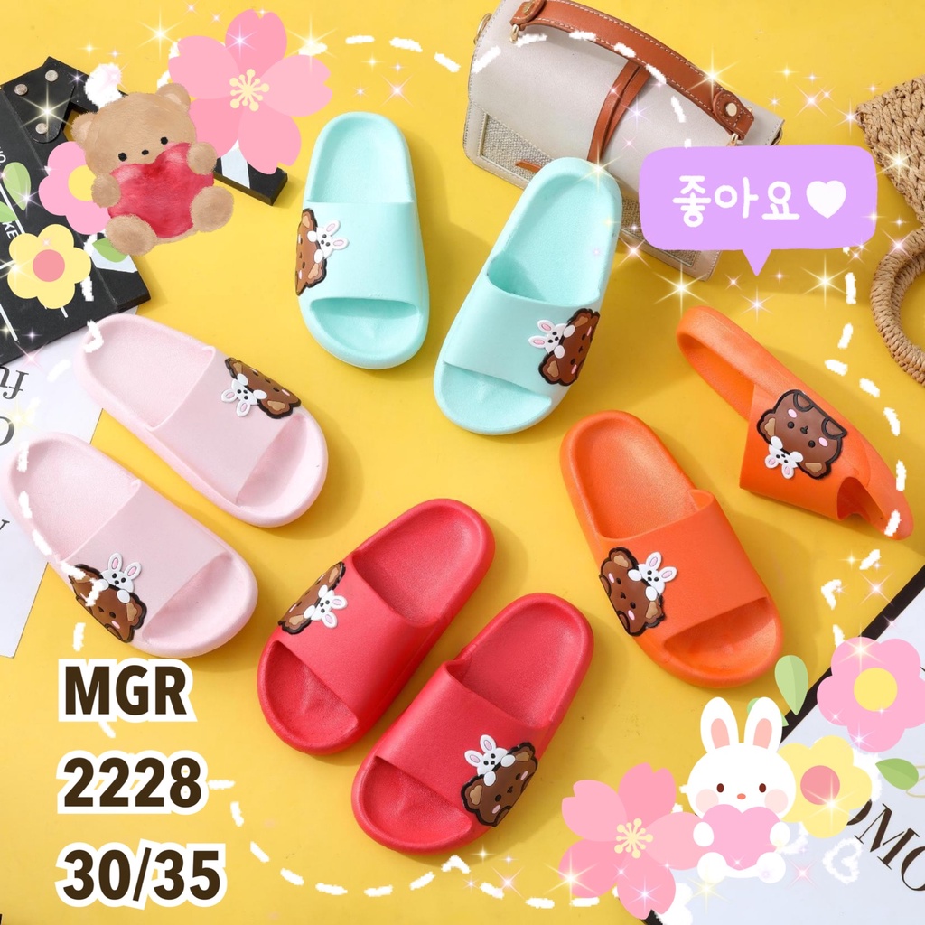 [NEW] Sandal Slop Jelly Anak Remaja Cewek Simple Bunny Bear Beruang Brown Lucu Cute Cantik MGR Mokaya Balance (2228)/Size30-35