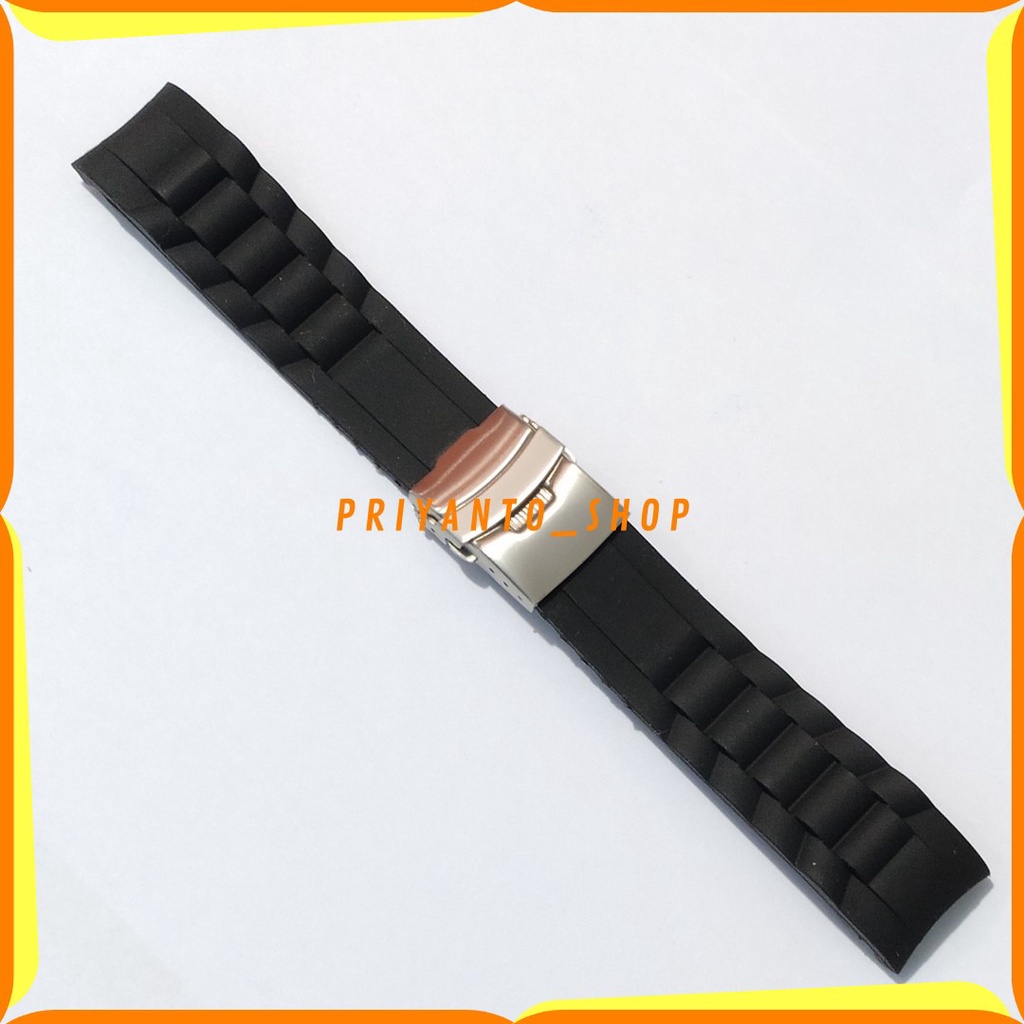 STRAP TALI JAM TANGAN RUBBER WATCH SILIKON CURVED 22MM ENGSEL HITAM