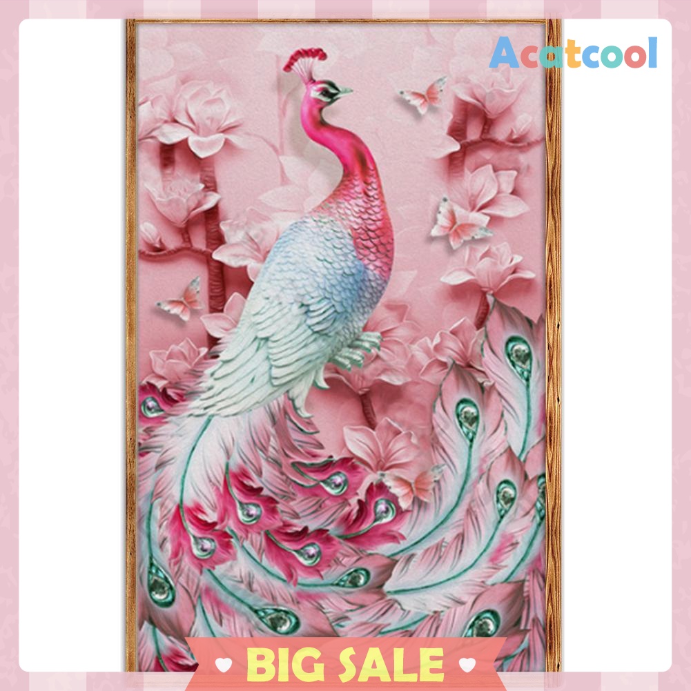 5D DIY Full Drill Diamond Painting Pink Peafowl Cross Stitch Embroidery Kit