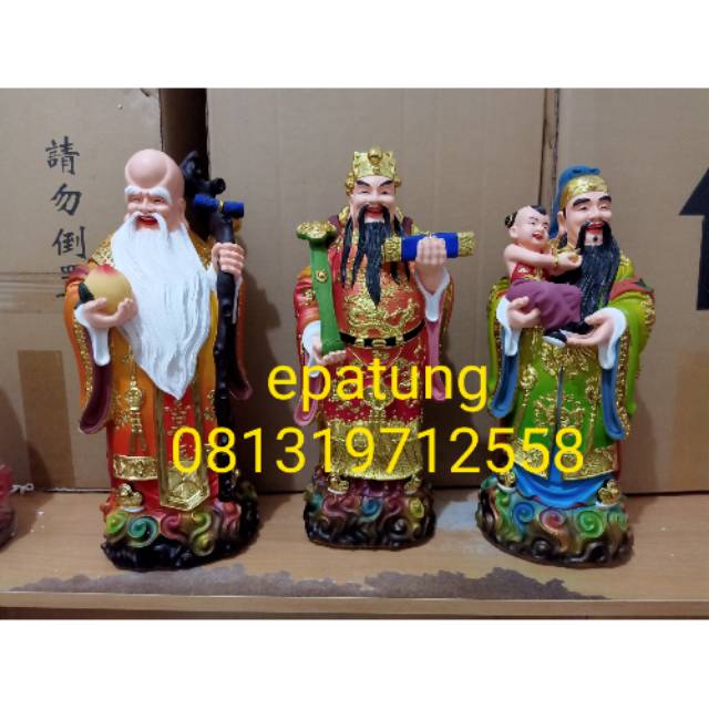 patung Dewa Fuloso Fu Lo Shou dewa rejeki / tiga dewa rejeki 16 inch