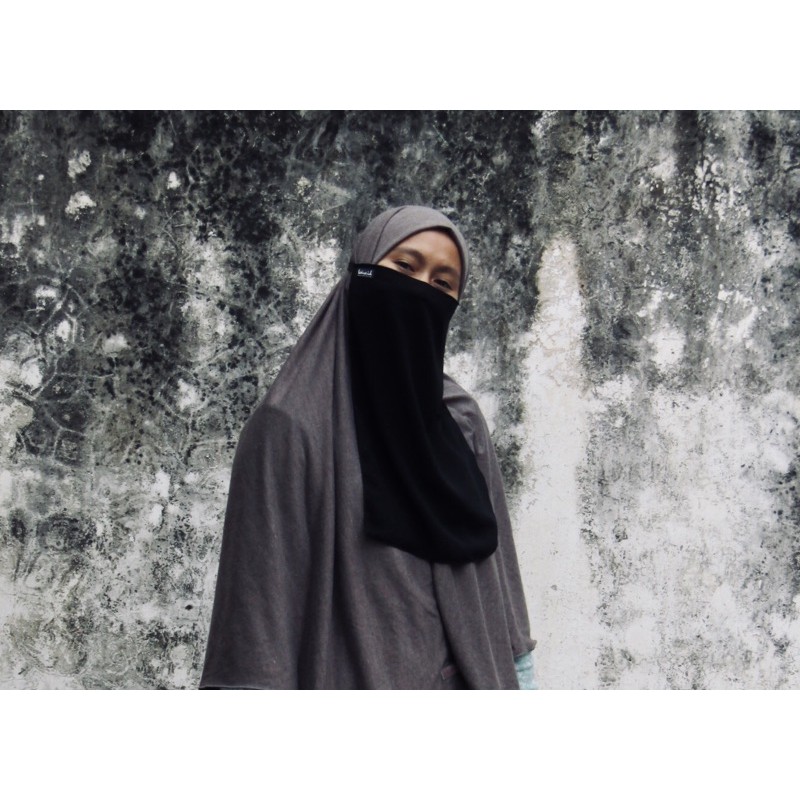 cadar/ niqob sifon silk jetblack tali dan karet 1 layet dan 2 layer neci