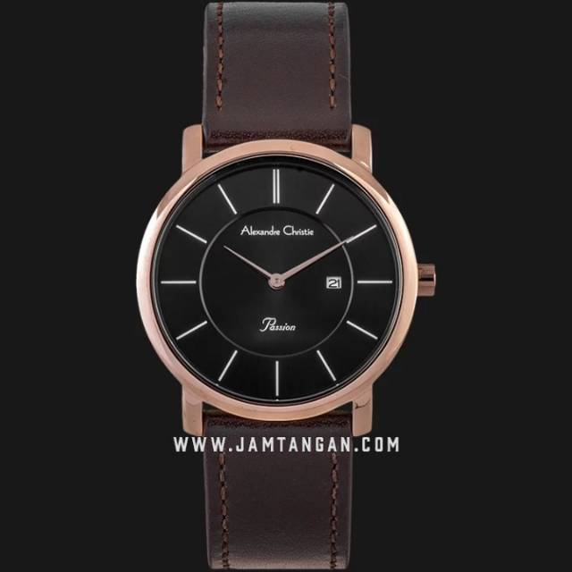 Alexandre Christie AC 8589 LD LRGBA Ladies Black Dial Brown Leather Strap