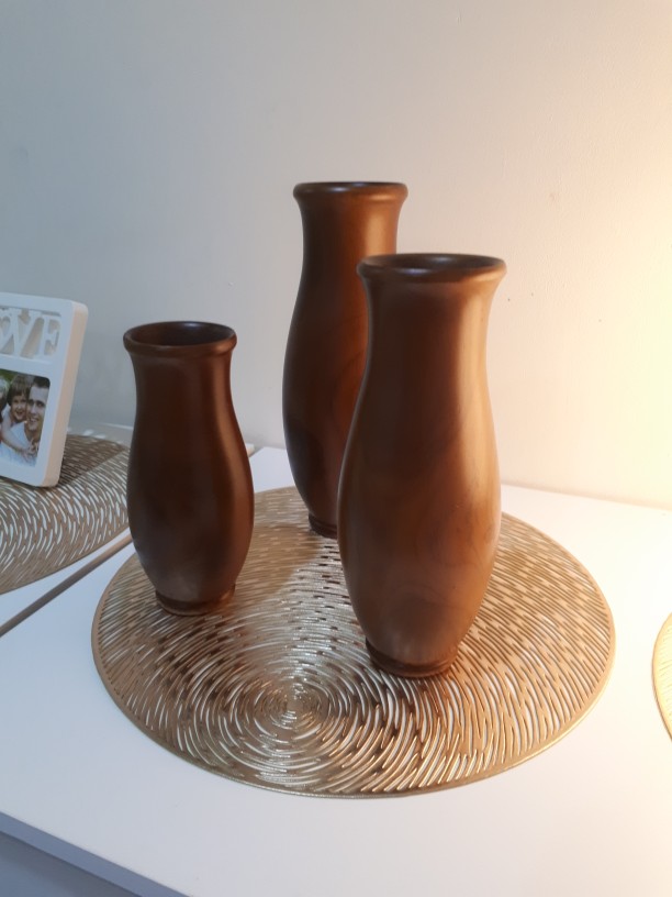 Vas Bunga Kayu Jati Kaki Polos Set 3 Pcs