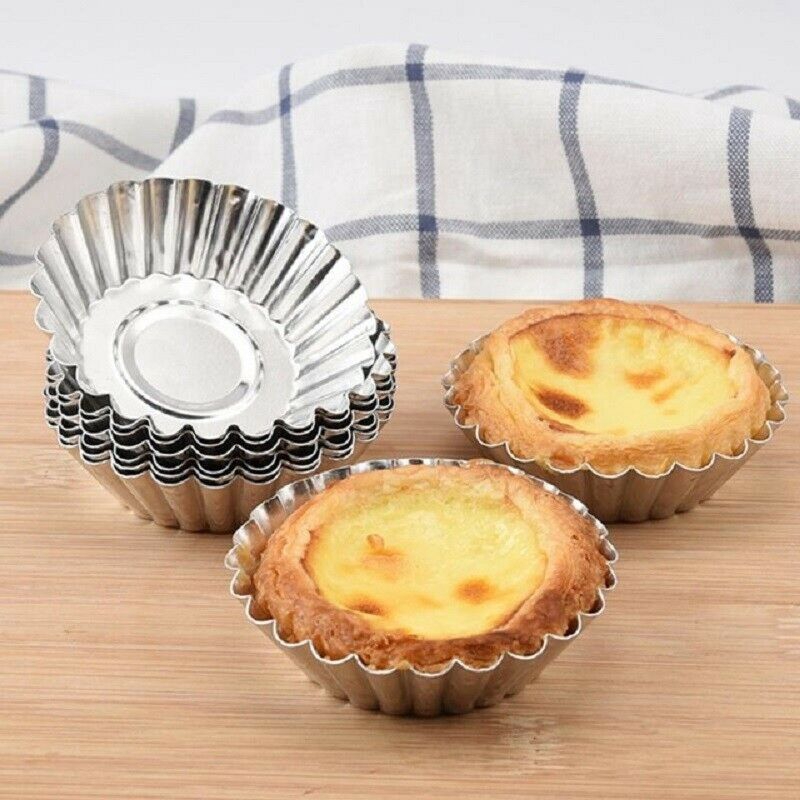 10pcs Cetakan Cupcake Muffin Egg Tart Bentuk Bunga Bahan Aluminum Alloy Anti Lengket Reusable