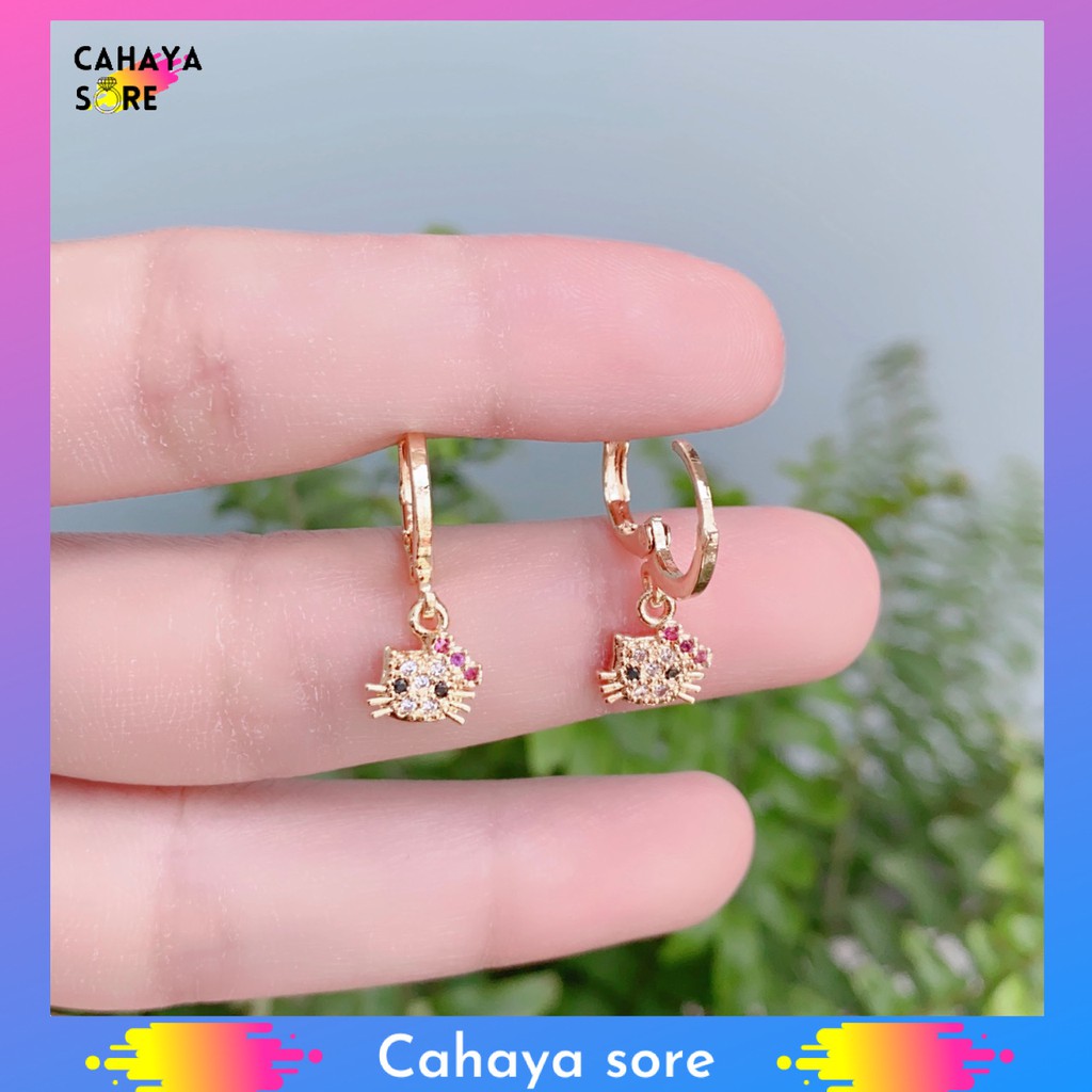 Anting Xuping Gold Anting Anak Model Clip Permata Kucing Lucu AA01