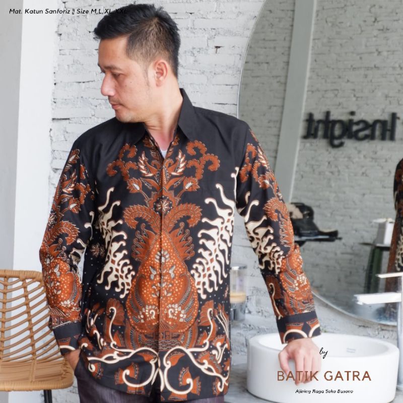 Kemeja Batik Lengan Panjang Gunung Coklat Lapis Furing