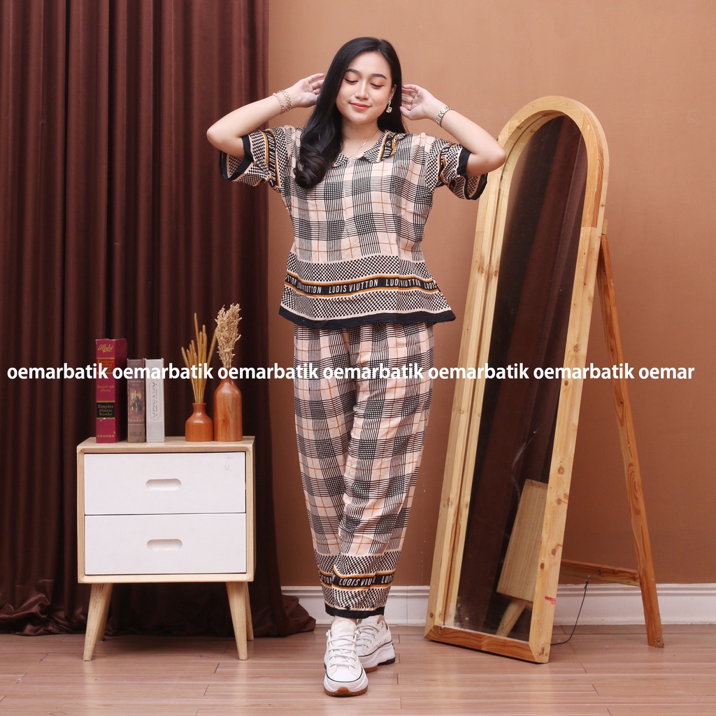 ONE SET RAYON - SETELAN MOTIF SALUR MOTIF PAGER - CELANA PANJANG RAYON - BUSUI FRIENDLY