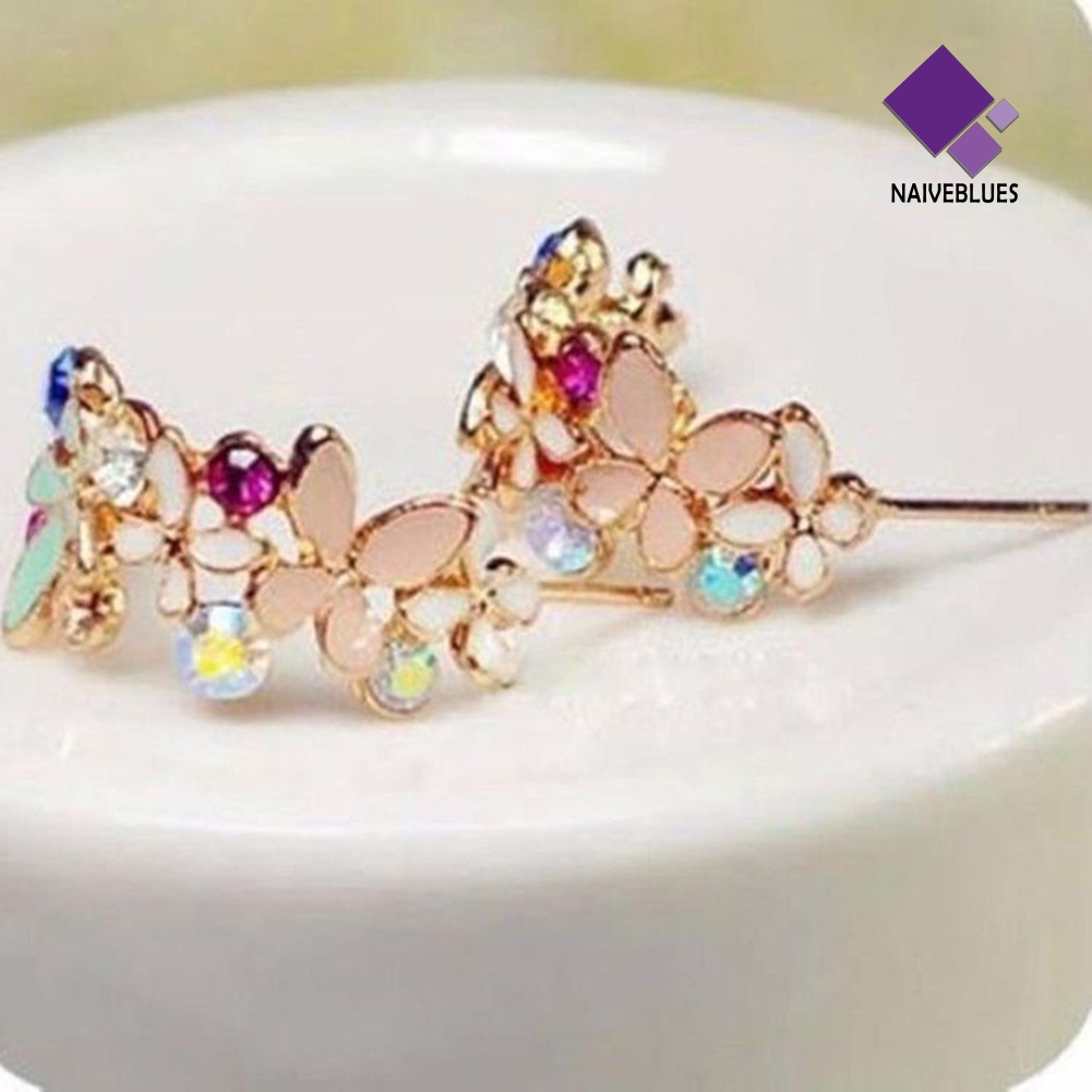 Anting Stud Bentuk Kupu-Kupu Aksen Berlian Imitasi Untuk Wanita