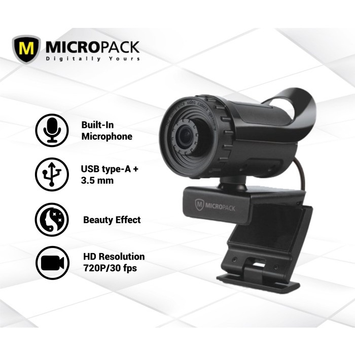 Micropack MWB-11 HD 720P WebCam - Kamera Video Konferensi dengan Efek Beauty dan Mikrofon Bawaan