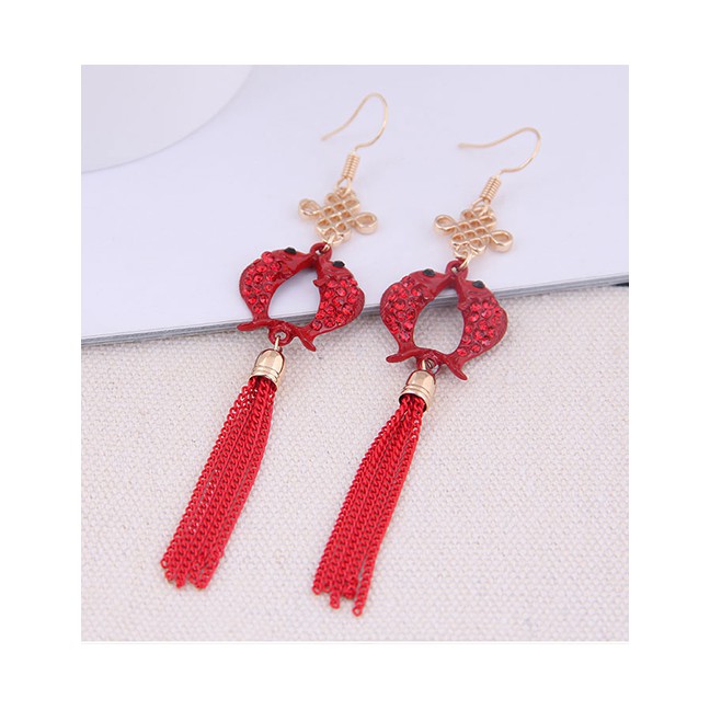 LRC Anting Gantung Fashion Red 925 Silver Needle Pisces Tassel Earrings A59878