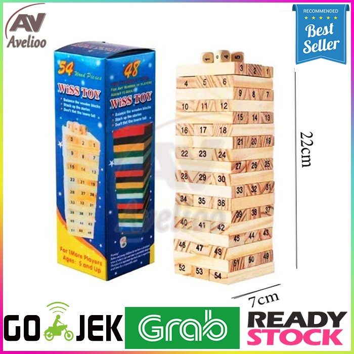 WOODEN WISS TOYS-MD-01 UNO STACKO KAYU BESAR TINGGI 22CM 54 BALOK DADU