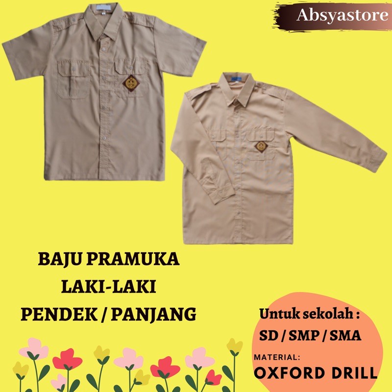 BAJU PRAMUKA PENDEK LAKI-LAKI / pramuka panjang pria seragam sekolah bahan OXFORD COKLAT SUSU