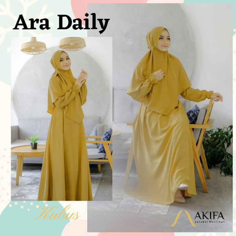 Gamis Dewasa Set Khimar Syari AKIFA ARA DAILY Murah Branded Jumbo Arrafi Zoya Rabbani ZM HL Terbaru