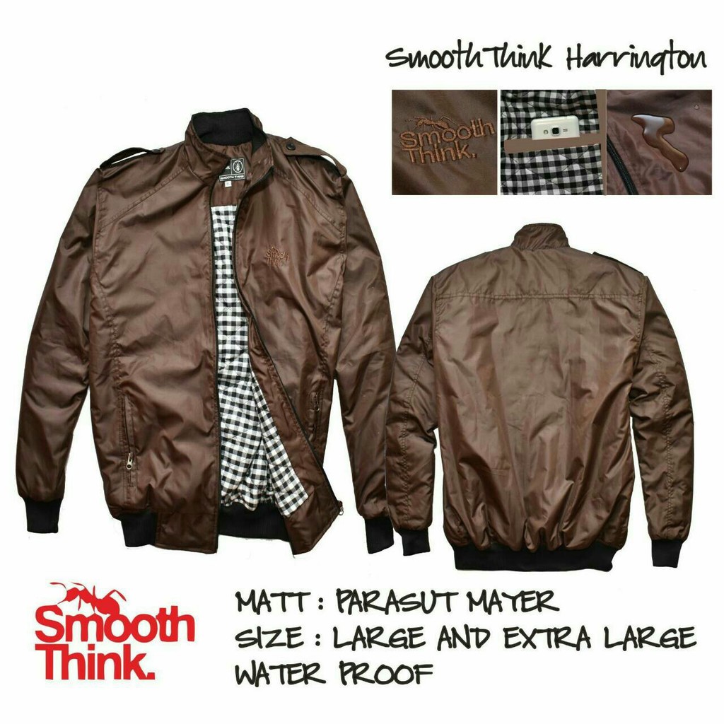 Jaket Harrington Pria Smooth Think waterproof - Abu tua Size L dan XL
