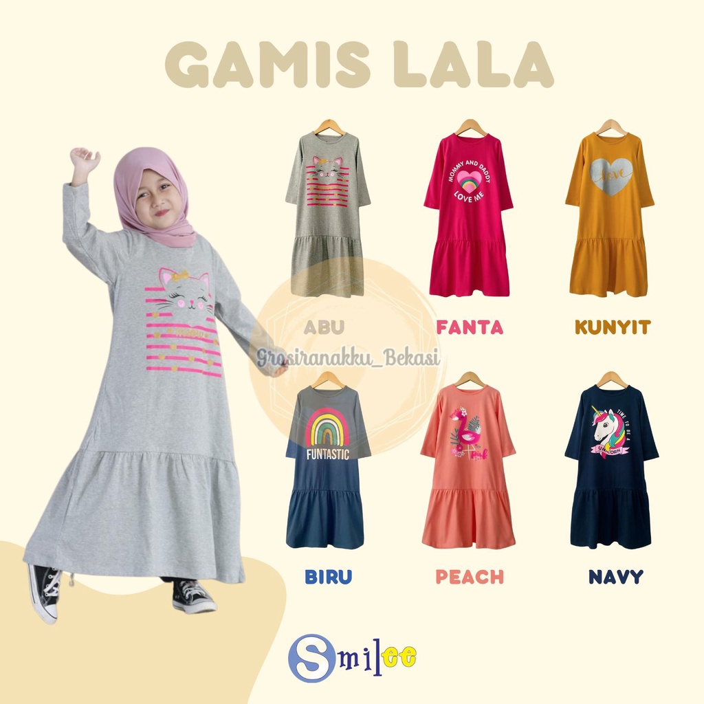 Gamis Kaos Anak Lala Mix Warna Size 2-8Tahun Free Masker