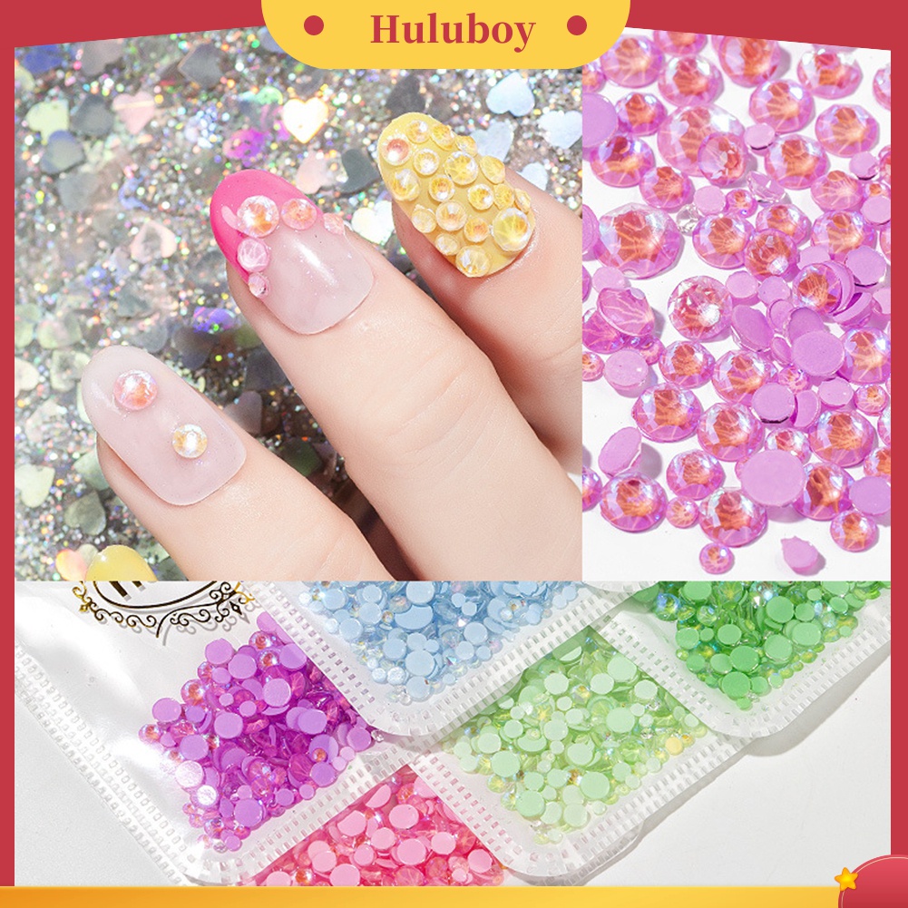 Huluboy Huluboy♡ Hiasan Berlian Imitasi Bulat Flat 3D 6 Warna Untuk Dekorasi Manicure DIY