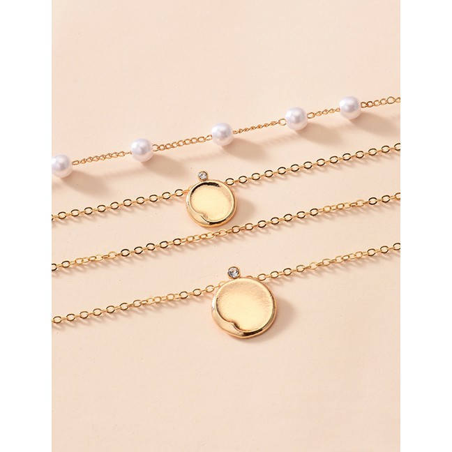 LRC Kalung Fashion Gold Color Alloy Multilayer Pearl P82902