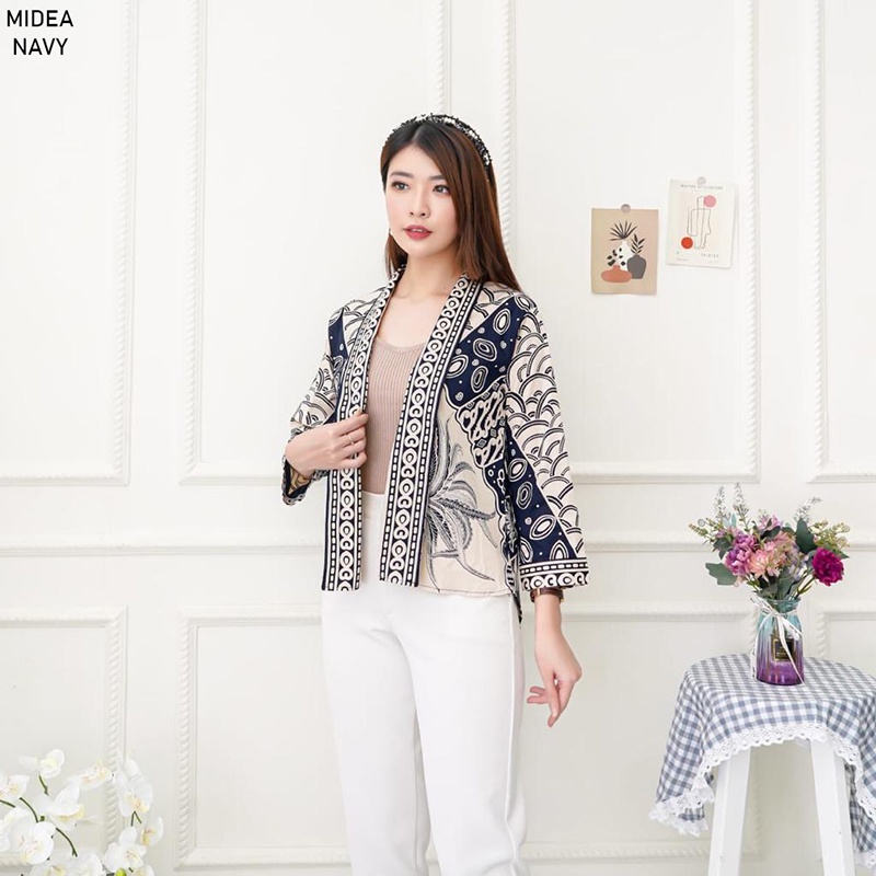 Evercloth Midea Blazer Batik Wanita Outer Rompi Wanita Jumbo Jaket Luaran Couple