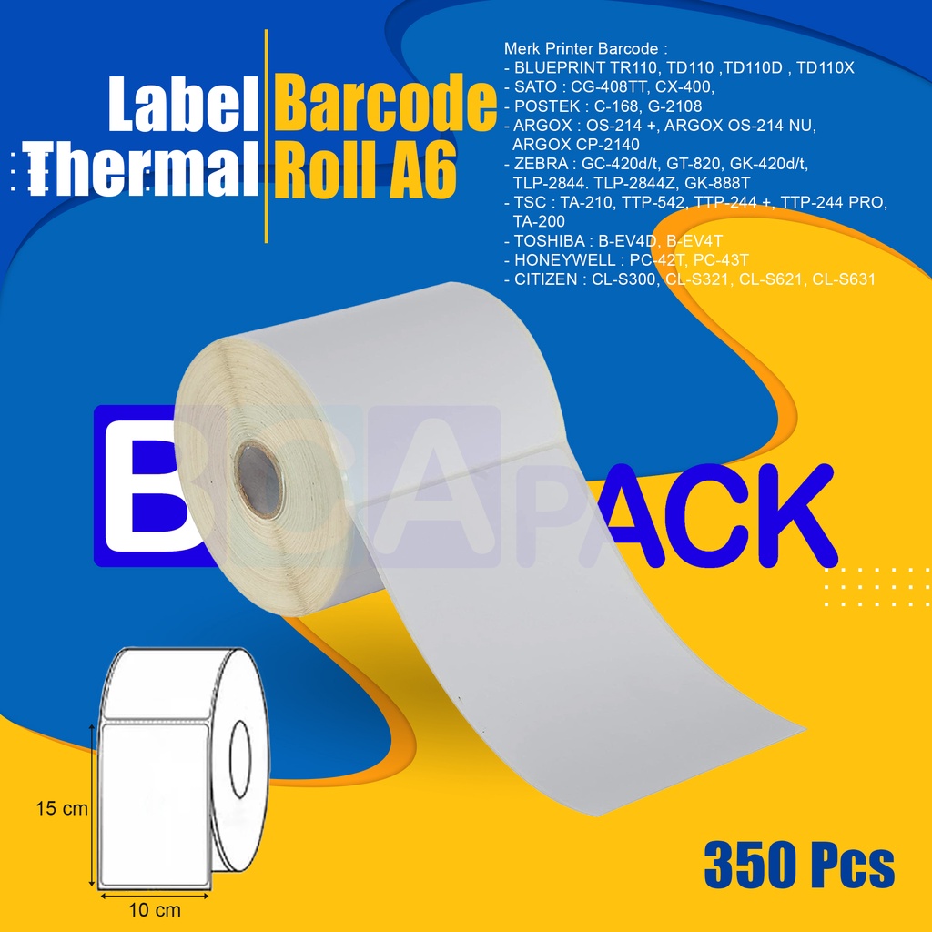 

Kertas Resi Label Thermal Barcode Roll A6 - 100x150mm Roll isi 350 pcs - Roll 350 lembar