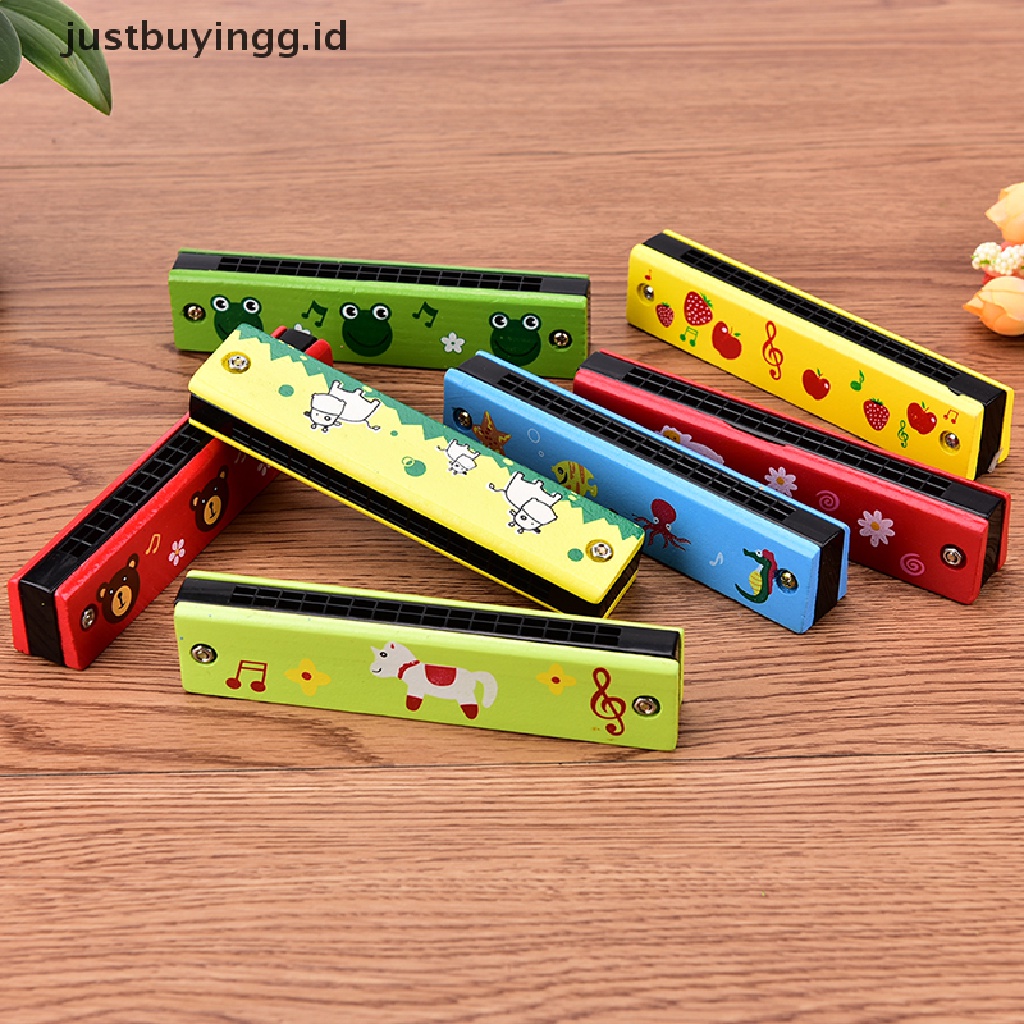 Justbuyingg.Id Harmonika Tremolo 16 Lubang Cover Kayu Multi Warna Untuk Mainan Edukasi Anak