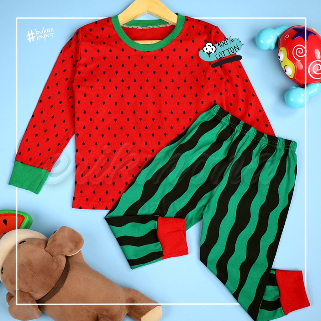 Ermon Baby - Piyama Anak Laki Laki Perempuan Baju Anak Cowok Cewek Lucu Buah Semangka Usia 3 - 5 Tahun