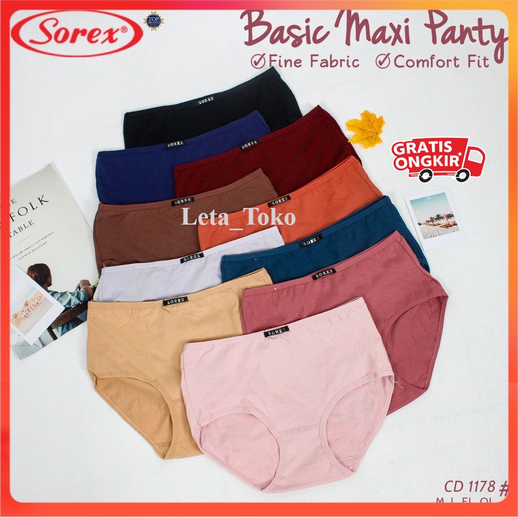 CD Sorex 1 Lusin Maxi Celana Dalam Wanita Lusinan Katun Cewek Jumbo Sexy Polos Warna-Warni 1178 Mura