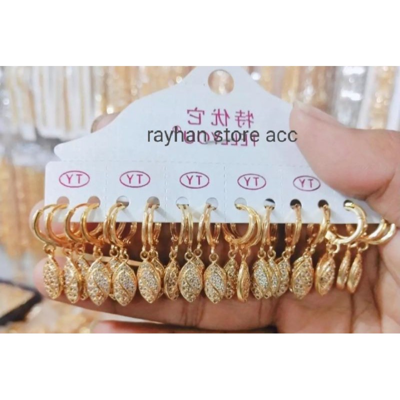 anting cantik wanita mewah termurah satu pasang perhiasan penganti emas