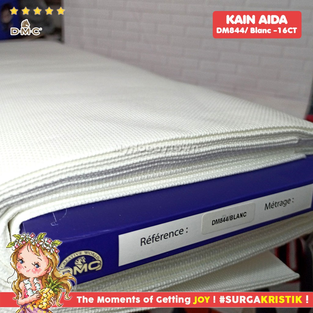 Kain Sulam Kristik Strimin Aida DMC 16ct BLANC WHITE Putih DM842