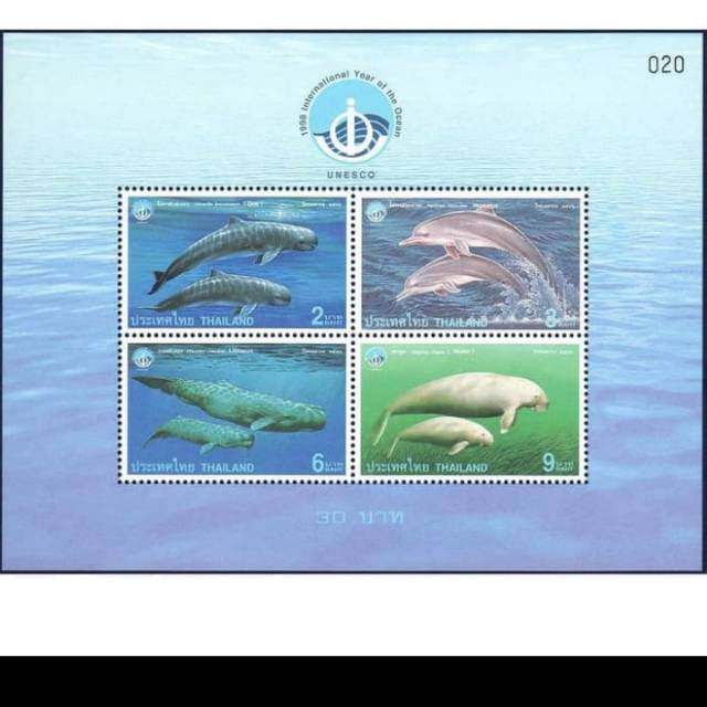 

Souvenir Sheet Perangko Thailand 1998 WHALE DOLPHIN DUGONG UNESCO