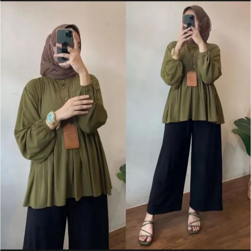 Invinov_Atasan tunik wanita bahan Cringcle airflow busui fredly tangan panjang all size