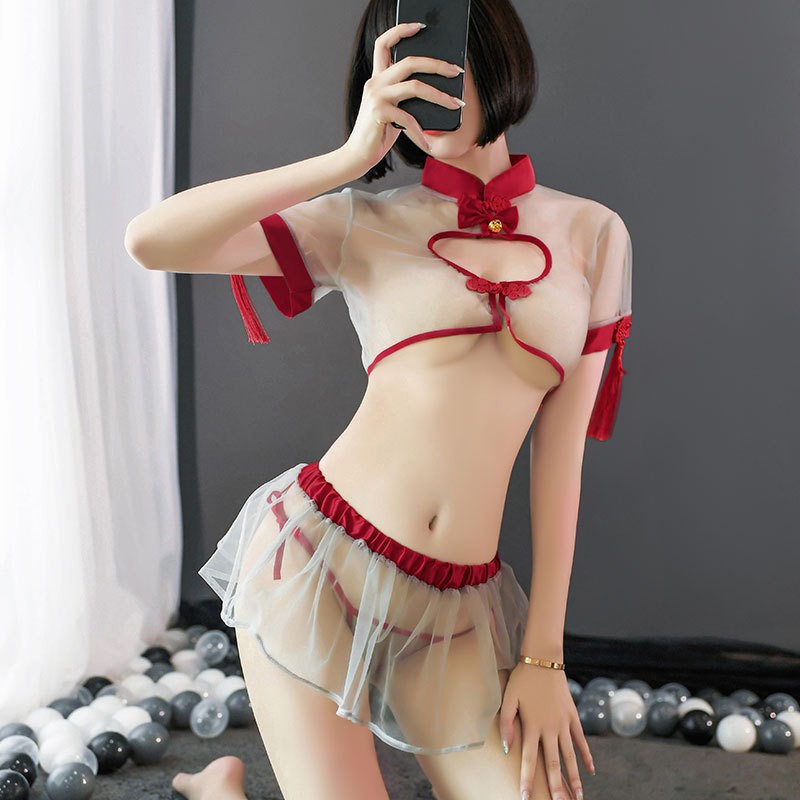 (COD) Lingerie Wanita Set G String Cosplay transparan Sexy cheongsam anime Seragam A395