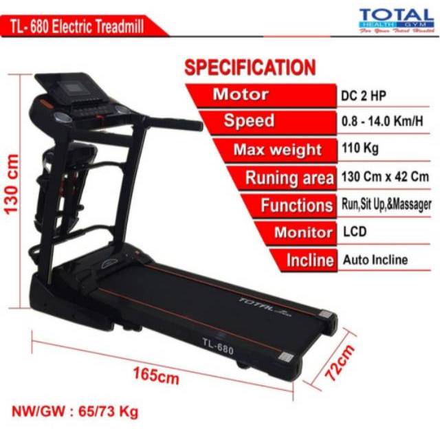 Total Fitness TL-680 Treadmill Elektrik Lipat 2.0 HP Auto Incline 15%