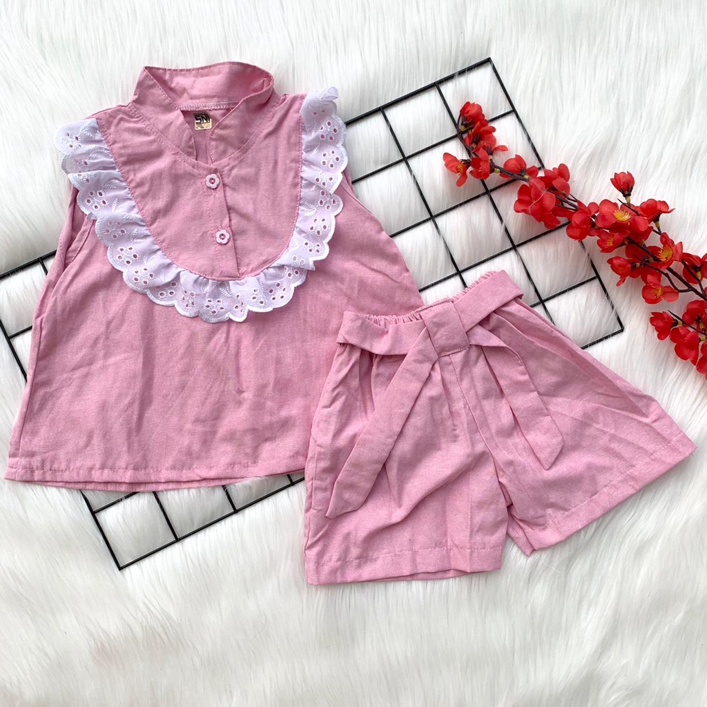 Baju setelan tanktop celana pendek bayi cewek perempuan babygirl lucu kekinian bestseller murah -Lad