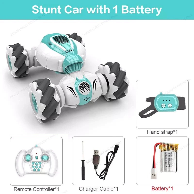 Remote Control Stunt Car Arm Remote 360 Degree Flip 4WD 2.4G - S-012 - White/Green