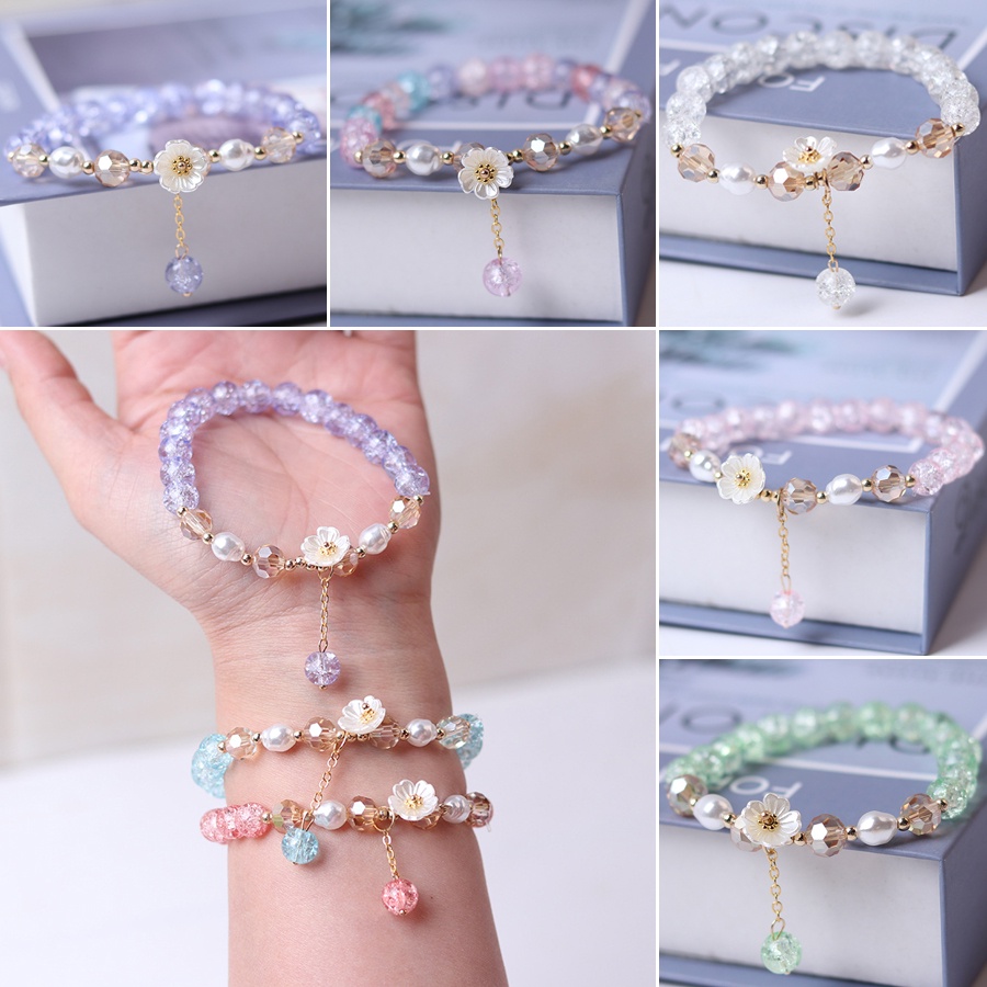 Gelang Rantai Manik-Manik Kristal Bentuk Bunga Fortune Untuk Wanita