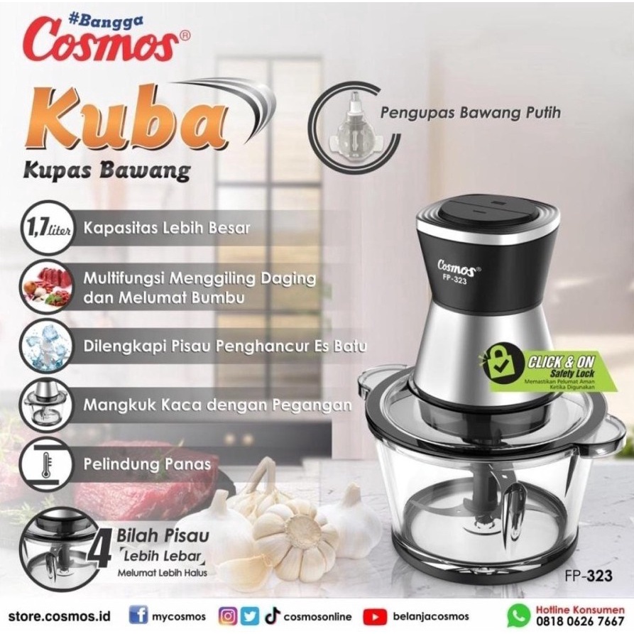 Cosmos Chopper FP-323 Kuba Food Chopper FP323 Food Processor FP 323 Pelumat Makanan 1.7 Liter Kupas Bawang