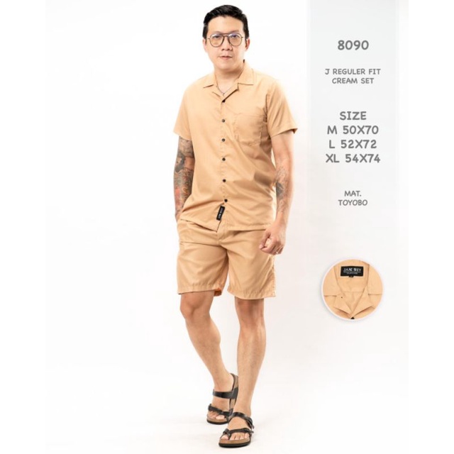 Piyama Tidur Pria Dewasa Kemeja Satu Set Pria Baju Tidur Cowok Setelan Piyama Polos Cream Pyjamas