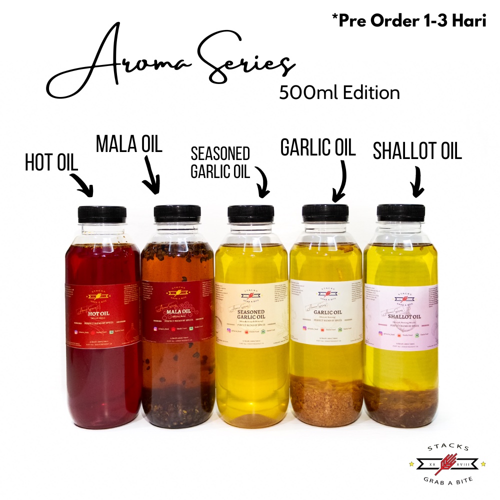 

Hot Oil / Garlic Oil / Seasoned Garlic Oil / Mala Oil / Shallot Oil by Stacks Food 500ml (Minyak Cabe / Minyak Bawang / Minyak Rempah Bawang / Minyak Mala / Minyak Bawang Merah, Dibuat Fresh)