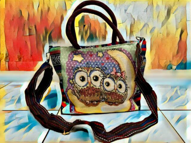 TAS ANYAMAN BORDIR MOTIF OWL SERBAGUNA