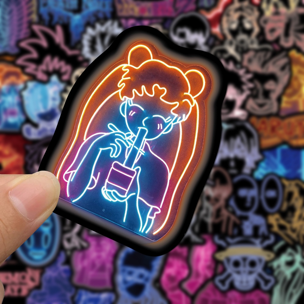 50pcs Stiker Kartun Neon Kreatif Diy Anti Air Untuk Laptop / Cangkir Air