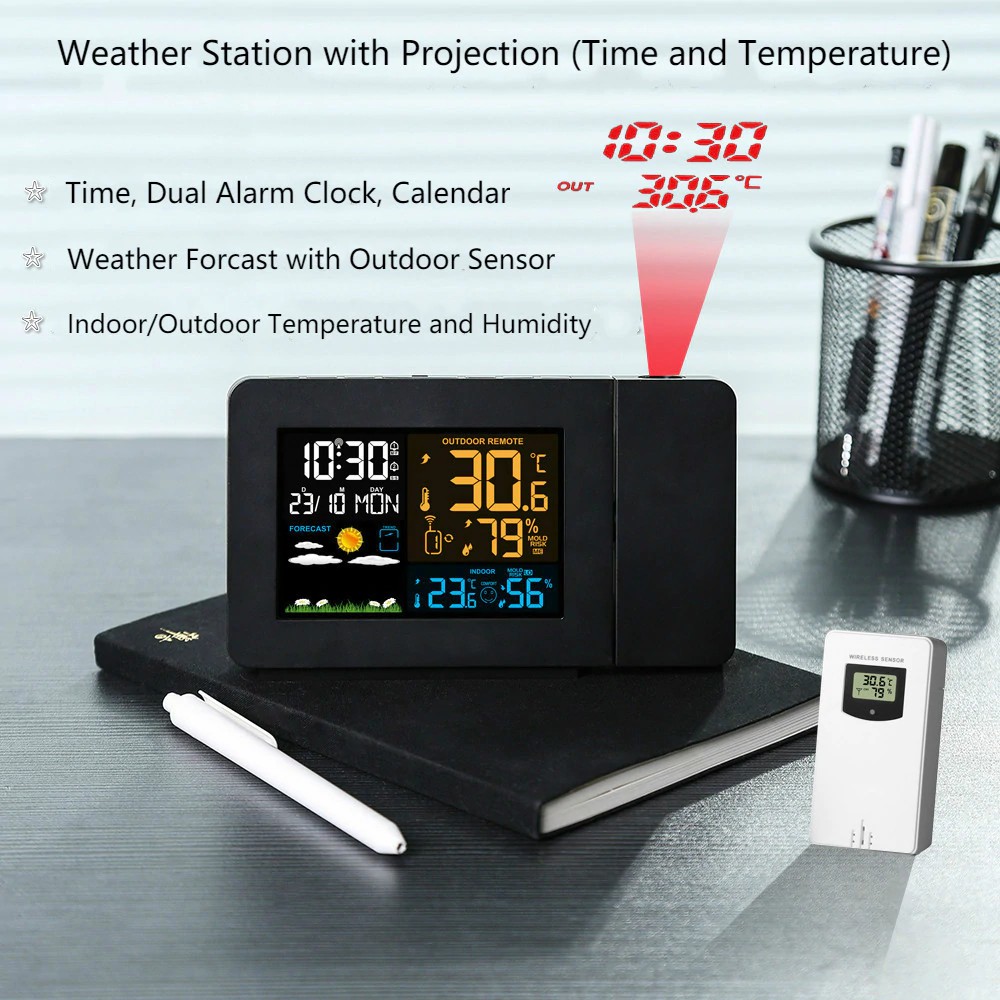 Projection Clock Weather Station Indoor Outdoor