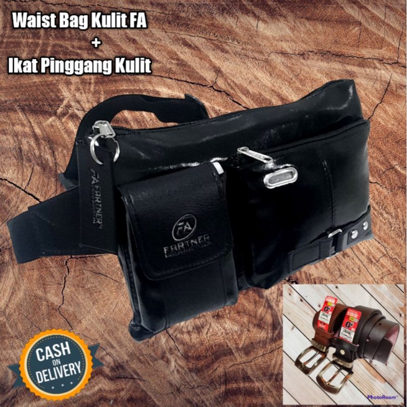 FA Waist bag tas selempang pria plus ikat pinggang kulit