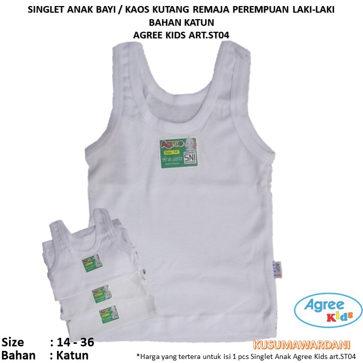 KATUN ASLI Agree Kids ST.04 | Kaos Kutang Singlet Anak Bayi Hingga Remaja Bahan Katun Serap Keringat COD Kusuma