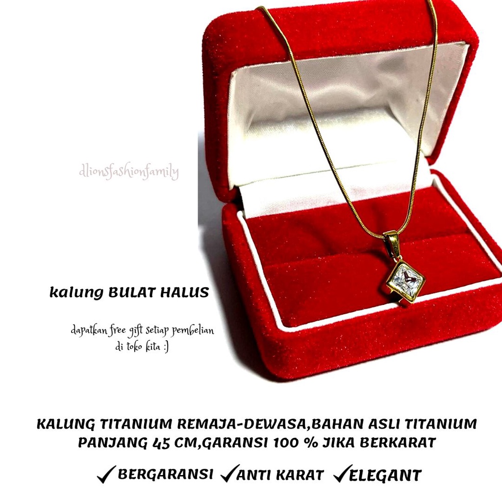 KALUNG TITANIUM WANITA TERLARIS,KALUNG TITANIUM EMAS,KALUNG DAN LIONTIN WANITA,REMAJA SAMPAI DEWASA,MODEL BANDUL PERSEGI