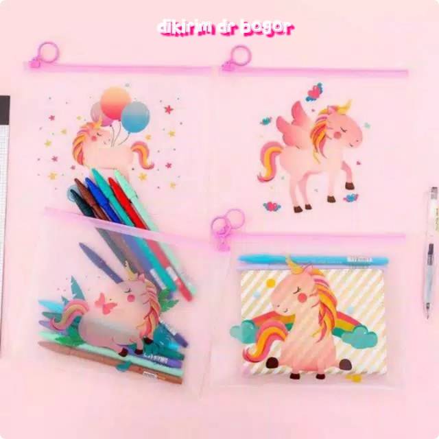 

MOS Tempat Pensil Transparan Zipper Unicorn Baru ~♥~