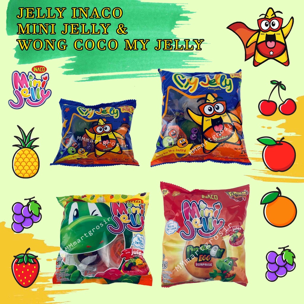 

Jelly Inaco & Wong Coco / Cemilan Jelly Buah Mini / Cemilan Jelly Aneka Varian Rasa