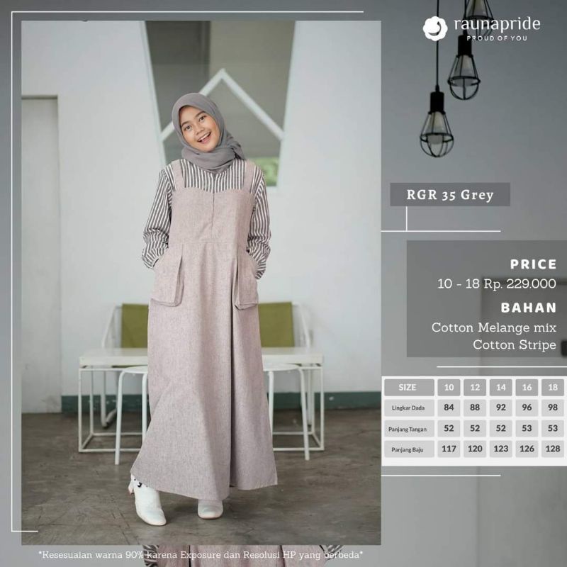 GAMIS KATUN DEWASA &amp; REMAJA | Gamis RAUNA RGD 35 GREY ROSE BROWN | GAMIS REMAJA RAUNA RGR 35 GREY ROSE BROWN